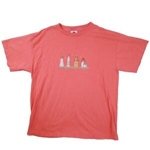 Vintage Lighthouse Single Stitch Graphic T Shirt Pink Orange USA Made Adult XL